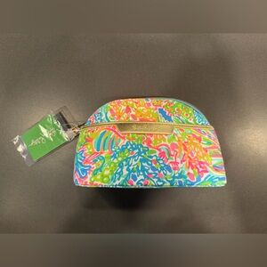 Lilly Pulitzer Seaspray Blue Lovers Coral Cosmetic Bag with Gold Trim